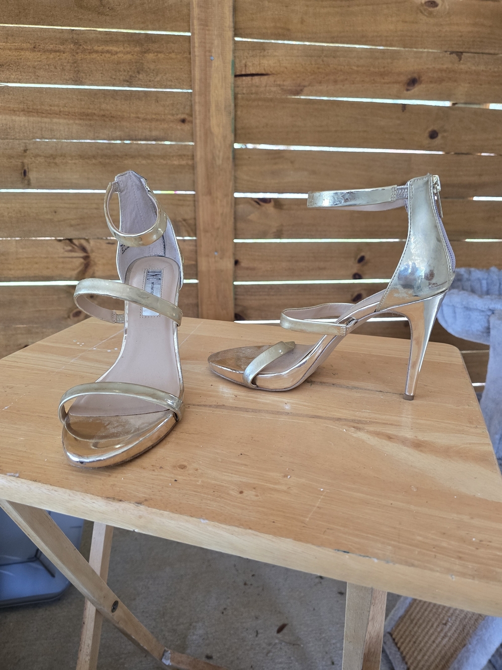 INC International Concepts Metallic Gold Strappy Stiletto Heels